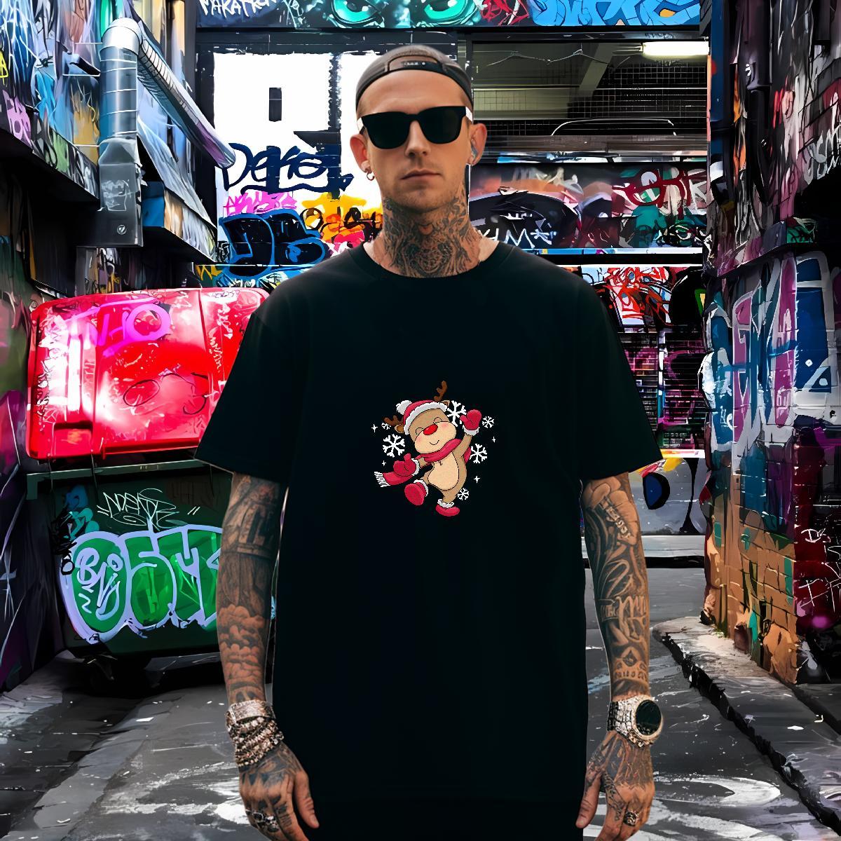 Cool Tshirts 230g 100% Cotton Christmas T shirt Street Breathable Short Sleeve Graphic New Arrival Clothes