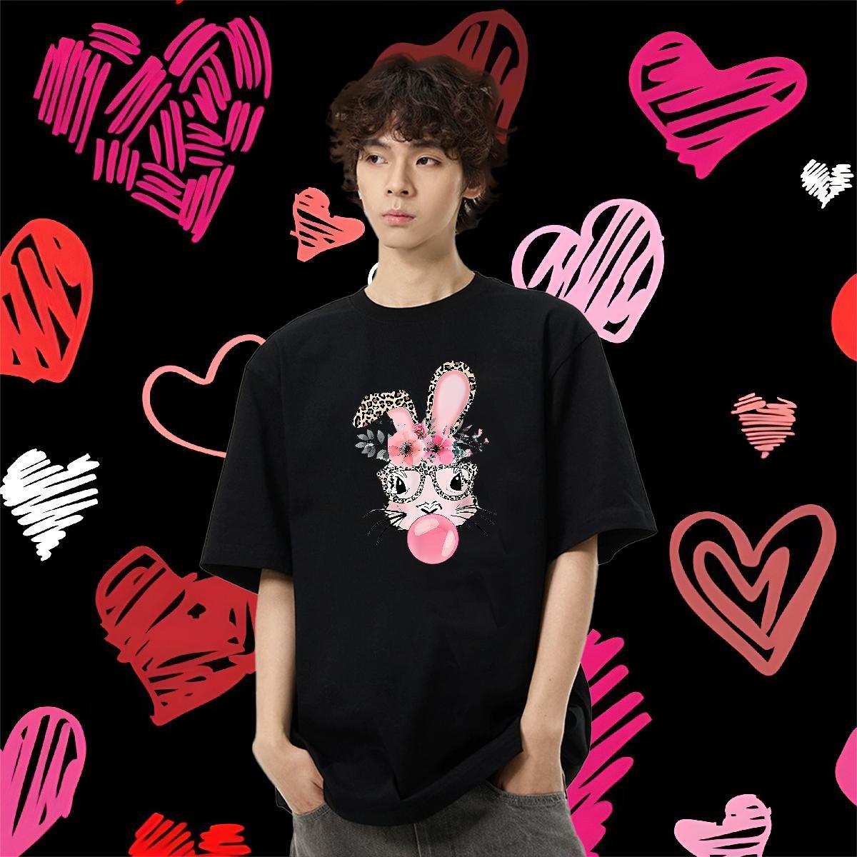 Designer Fashion T-Shirts for Men 230g Cotton rabbit Anime Printing Street Tops Shirt Breathable Crew Neck Soft Men Tshirts DIY Printed