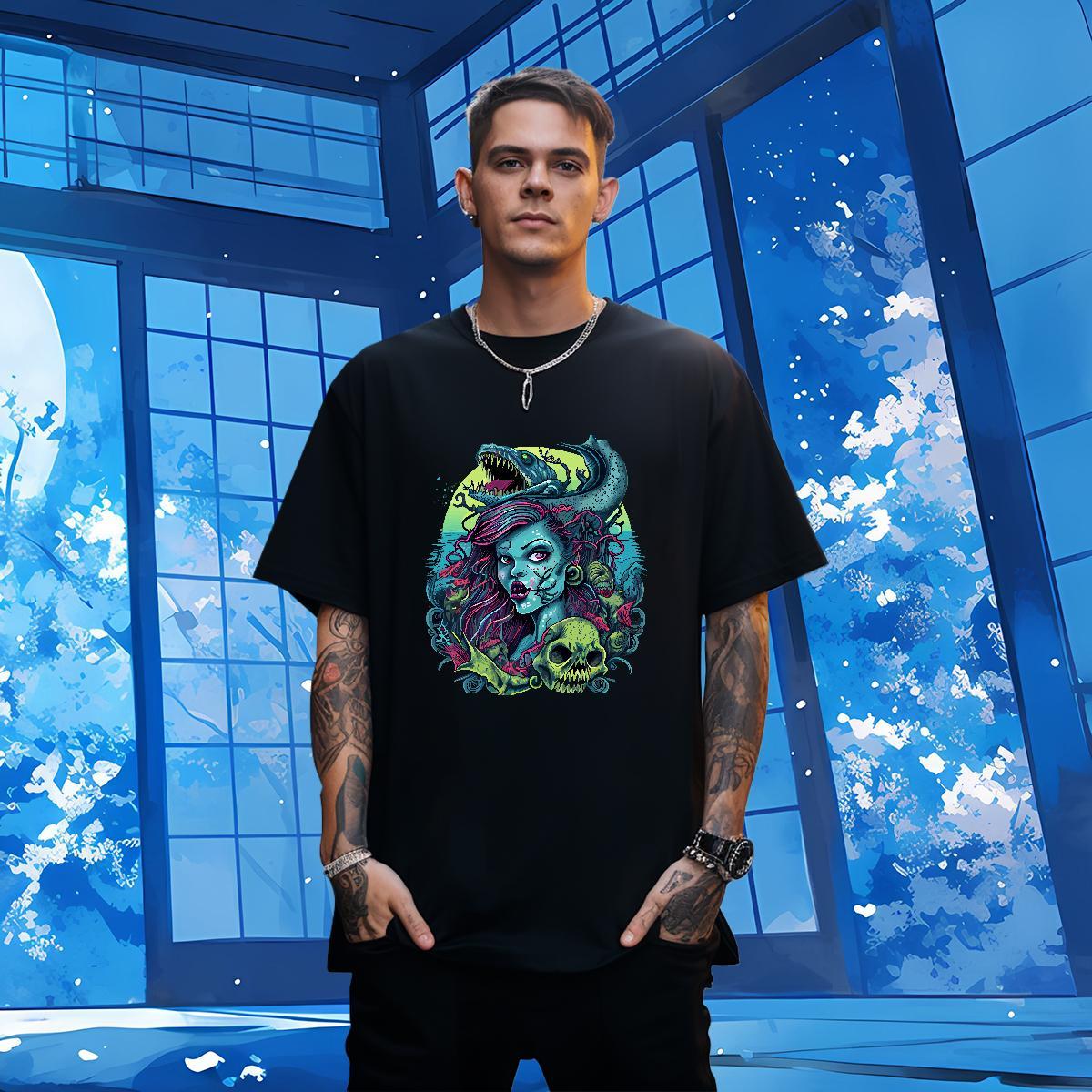 T-Shirts 230g Pure Cotton scare Summer Casual Breathable Crew Neck Custom Cartoon Men Clothes T-Shirt 2024 DIY High Quality Tees Shirts