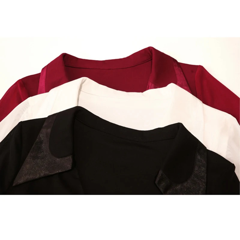 Spring European Clothes T-Shirt Chic Spliced Sexy Zipper Cardigan Womens Tops Long Sleeve Bottoming Shirt Tees 4 240806