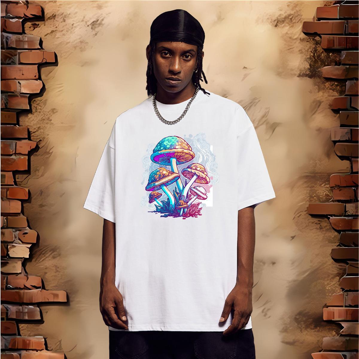 New Designer T-Shirts for Men 230g Pure Cotton mushroom Street wear Hip Hop Polos Breathable Short Sleeve Brand Couples T Shirts Plus Size Custom