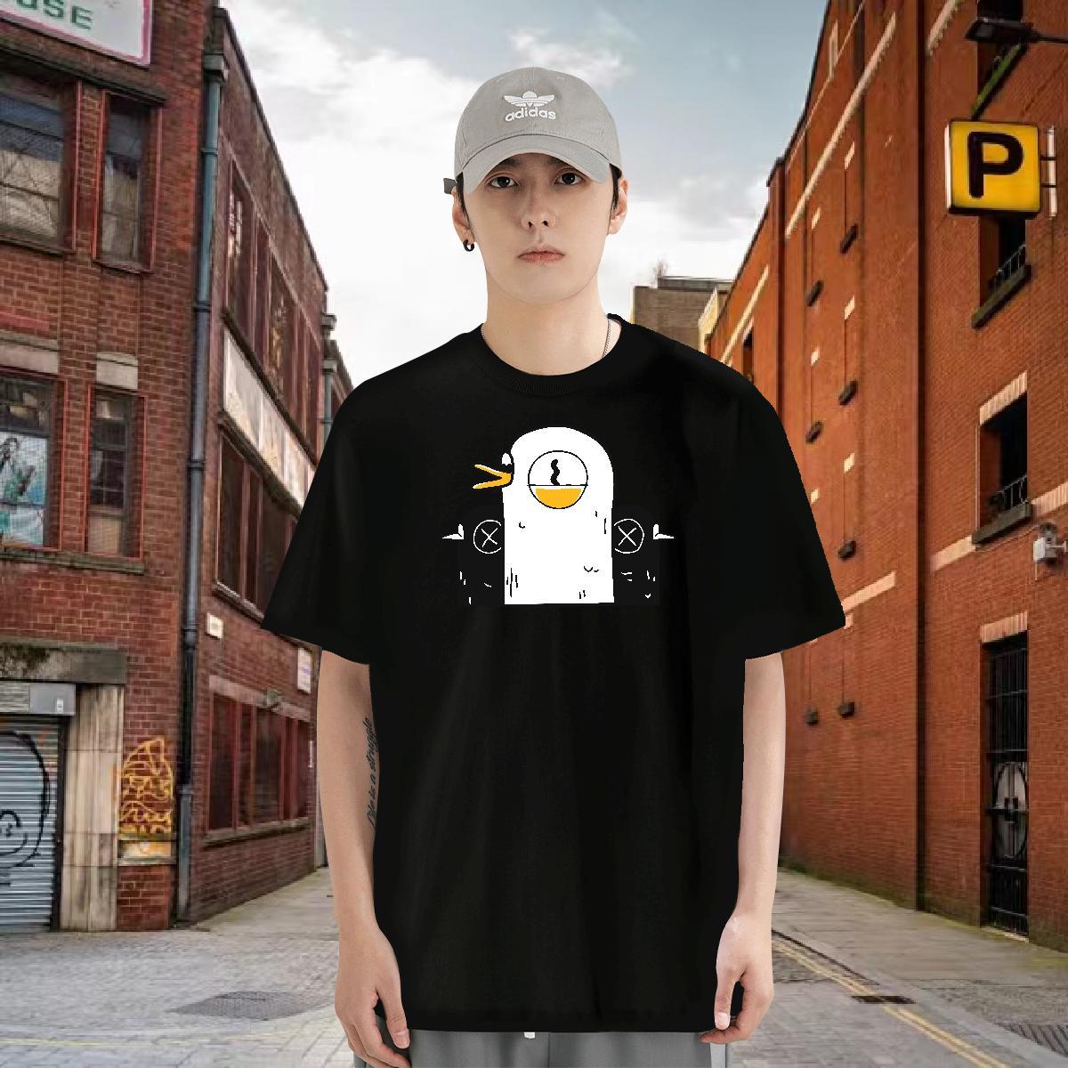 T-Shirts for Men 230g Pure Cotton chicken Street Wear Breathable Short Sleeve Floral Print Men Clothes T-Shirt 2024 Summer Classic Tshirts