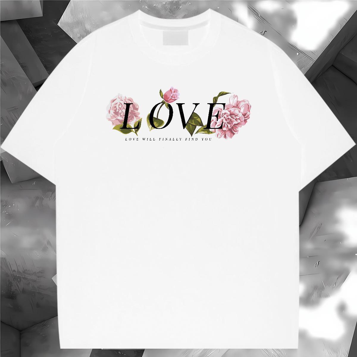 DIY T Shirts Men 100% Cotton 230g flower Daily Outfit Tees Breathable Short Sleeve Cool Couples T Shirts DIY Logo Oversized