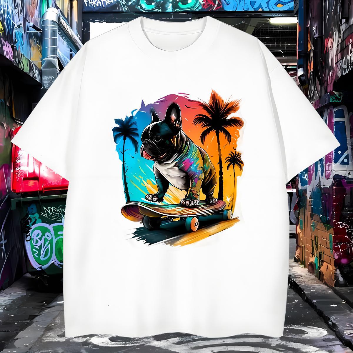 Men T Shirts 100% Cotton 230g French Bulldog Outdoor Short Sleeve Soft Black White Men Clothes T-Shirt New Arrival Loose Tee Shirt