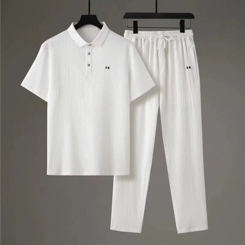 2024 Summer Fashion Solid Color Plus Size Sports TwoPiece Mens Casual Relaxed Comfortable Breathable HighQuality Suit 240819