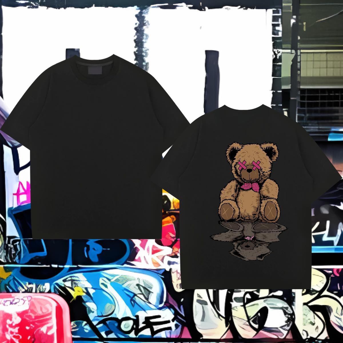 Fashion New T shirt 230g Pure Cotton bear Anime Printing Street Tees Crew Neck Breathable Cool Design Men Tshirts Oversized 4XL