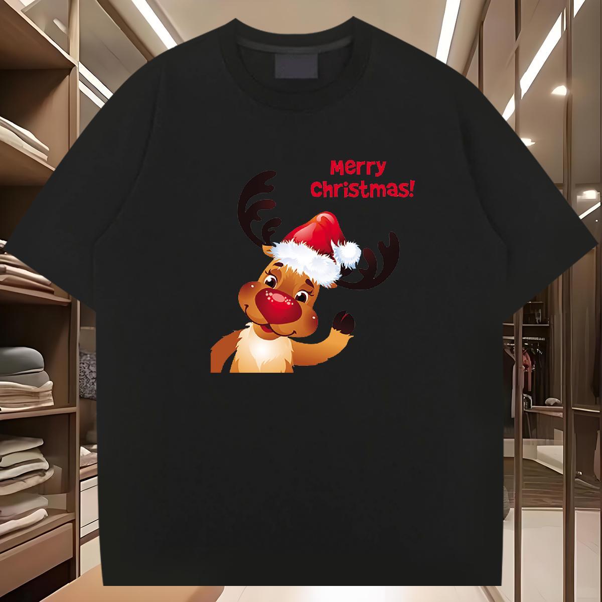 T Shirts Men 230g Pure Cotton Christmas Casual Breathable Short Sleeve Cartoon Printing L-4XL Mens Tshirts Designer Unisex Tees