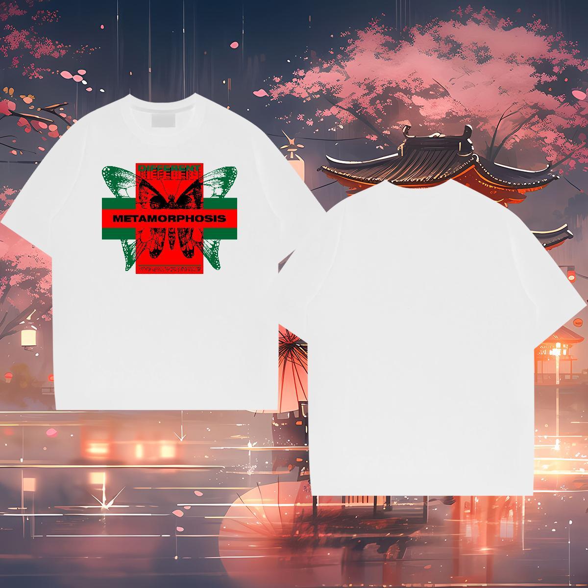 Free Shipping Men T Shirts 230g Cotton Butterfly Outdoor Tees Shirts Breathable Short Sleeve Designer Men Tops Tees White Plus Size