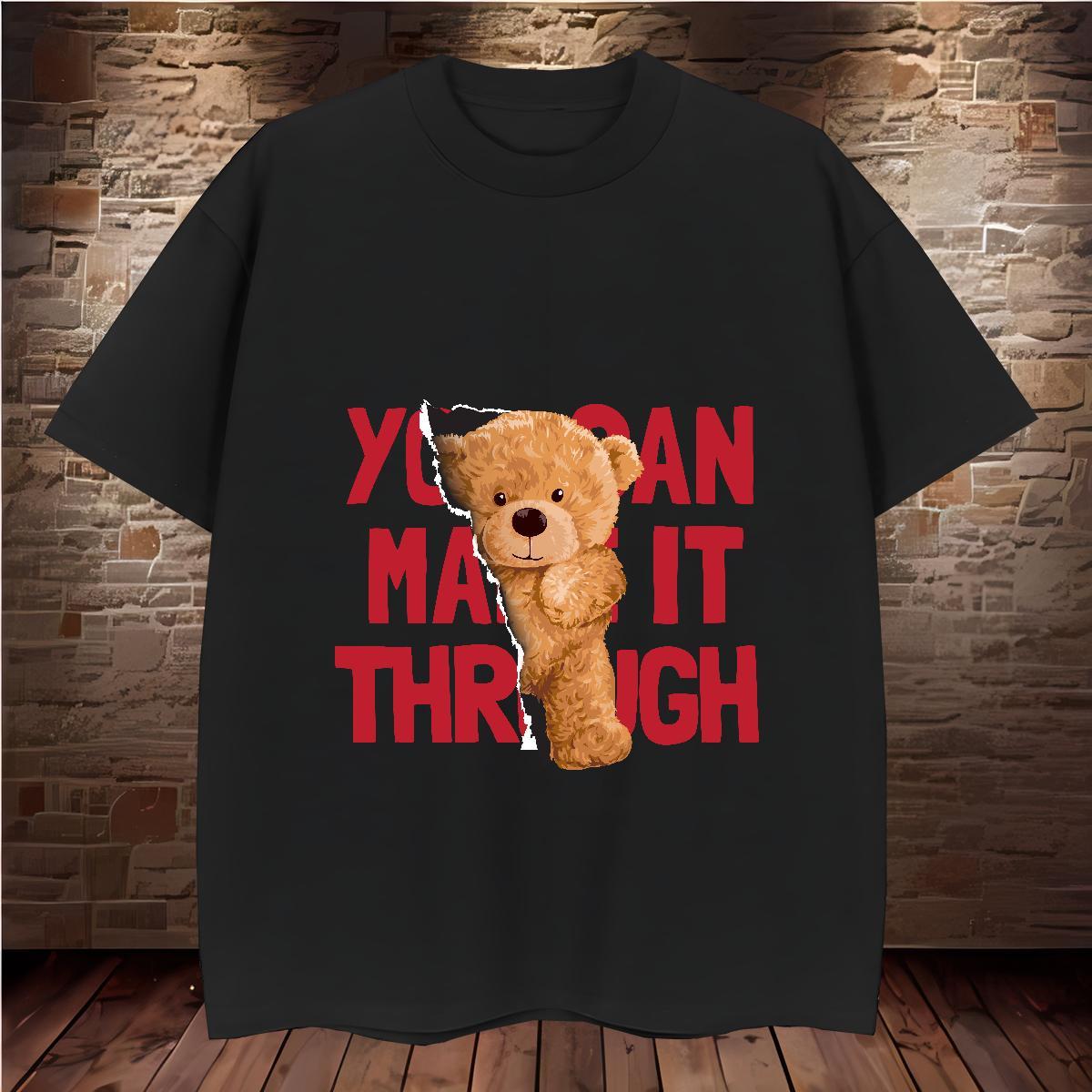 Fashion New T shirt 230g 100% Cotton bear Sports Casual Top Tees Short Sleeve O-Neck Loose Tshirt for Man Woman DIY