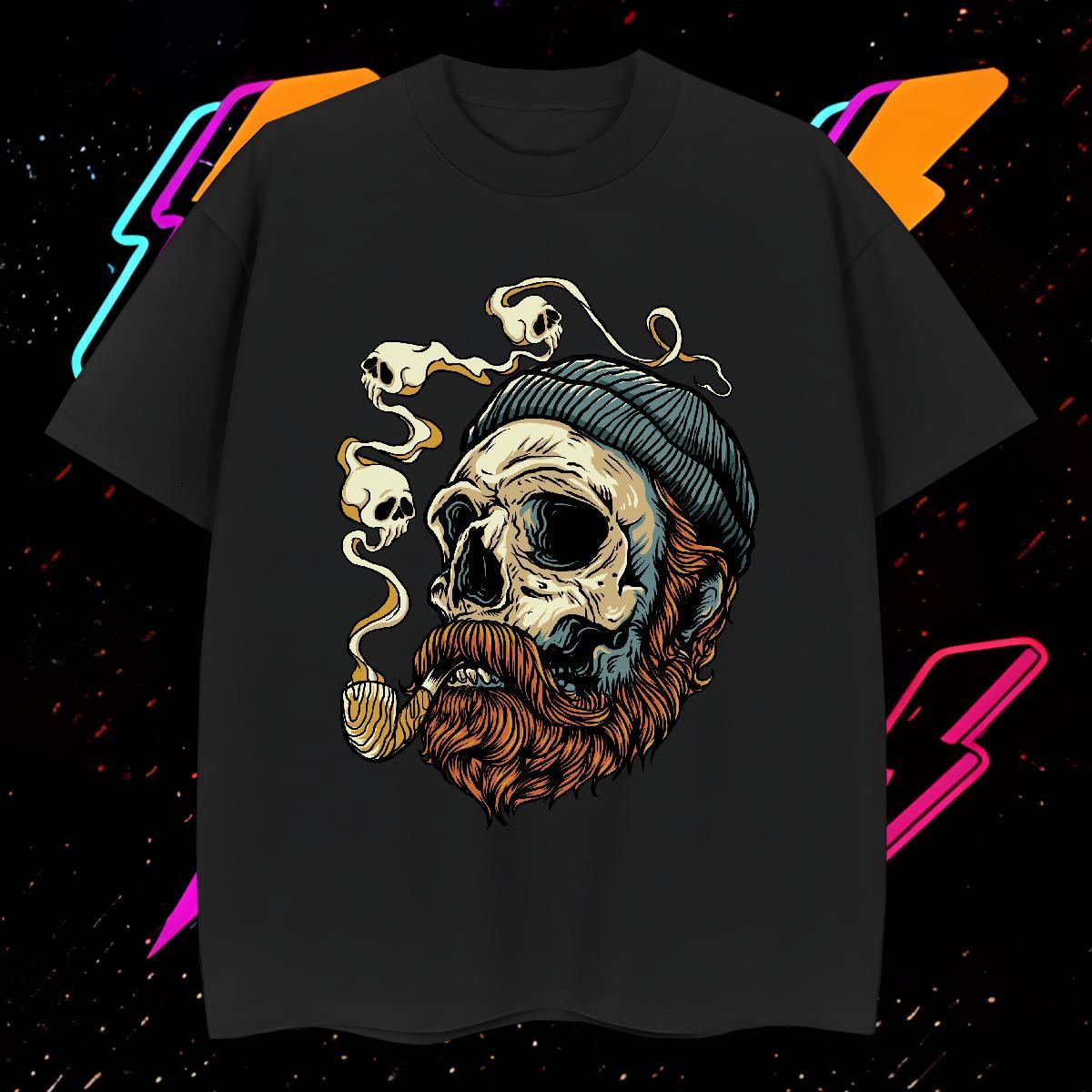 DIY Men T Shirts skull Tees Shirts 230g Cotton Hip Hop Popular DIY Printed Breathable Crew Neck Men Tops Tees