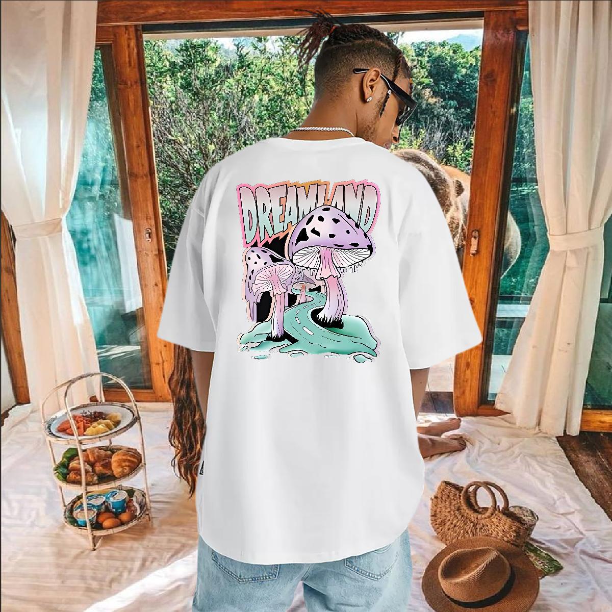 2024 Summer Man T Shirts 230g Pure Cotton mushroom Casual Daily Wear Top Tees Breathable Crew Neck Loose Men Tees Custom Cartoon