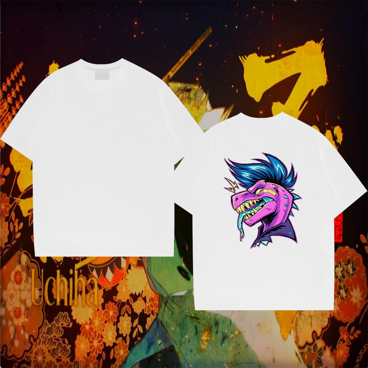 Fashion T Shirts Men 100% Cotton 230g dinosaur Casual Beach Wear Breathable Soft Free Shipping Mens Tshirts Black Oversized