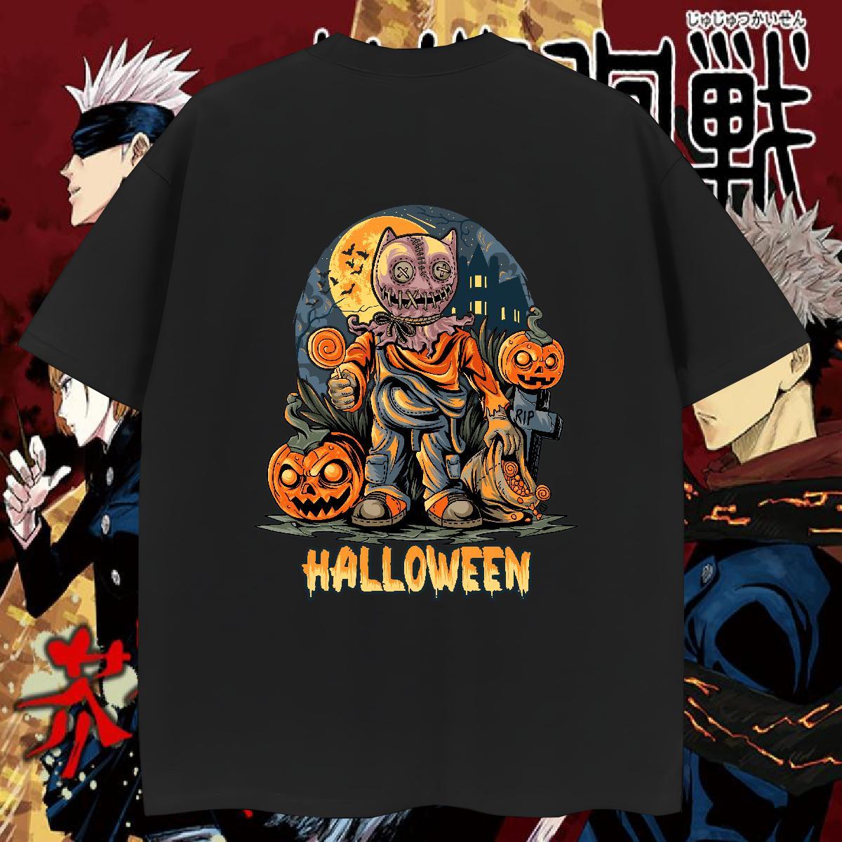 Classic Casual T shirt 230g Cotton Halloween Daily Outfit Tees Breathable Crew Neck Loose Couples T Shirts Graphic