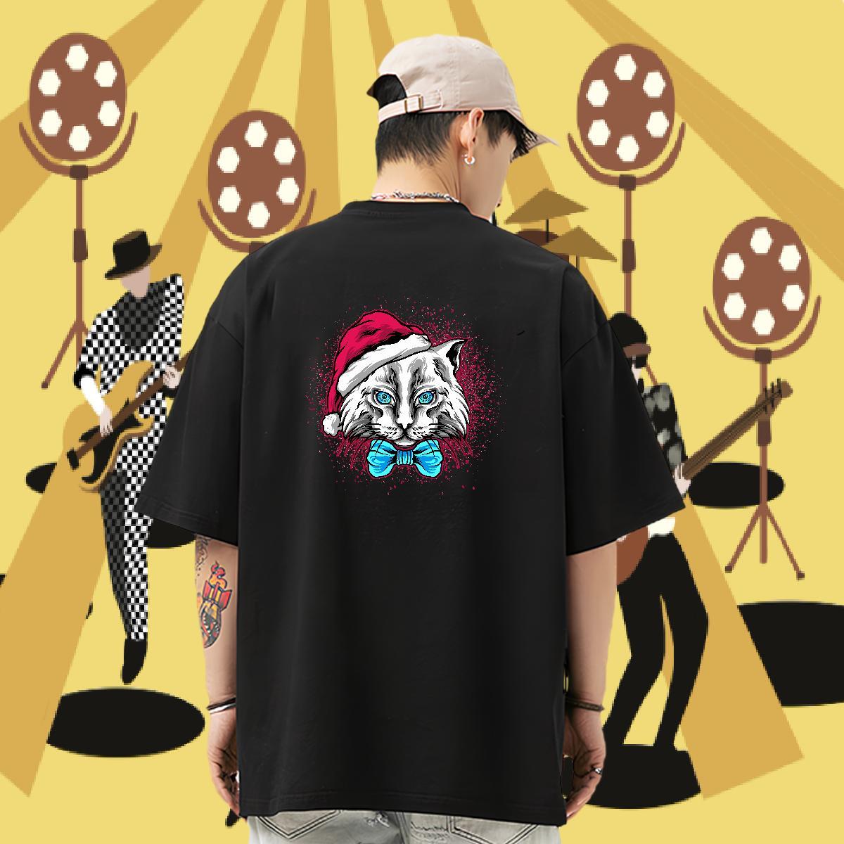 Free Shipping Mens T Shirts 230g Pure Cotton cat Anime Printing Street Tees Shirts Breathable Crew Neck TOP Quality Couples T Shirts Oversized 4XL