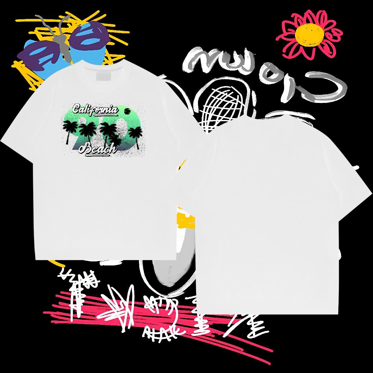 Fashion New Men T Shirts 230g 100% Cotton tree Beach Tops Shirt O-Neck Short Sleeve Unisex Men Tshirts DIY Anime