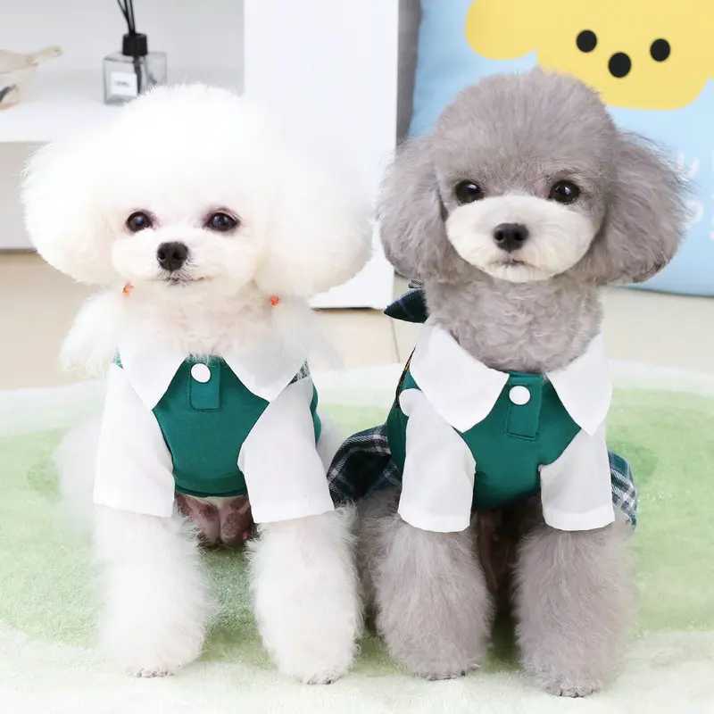 Preppy Style Dogs Clothes Couples Dress Dog T-Shirt Skirt For Puppy Kitten Clothing Poodle Chihuahua Costumes Pet Apparel Y240806 H260130