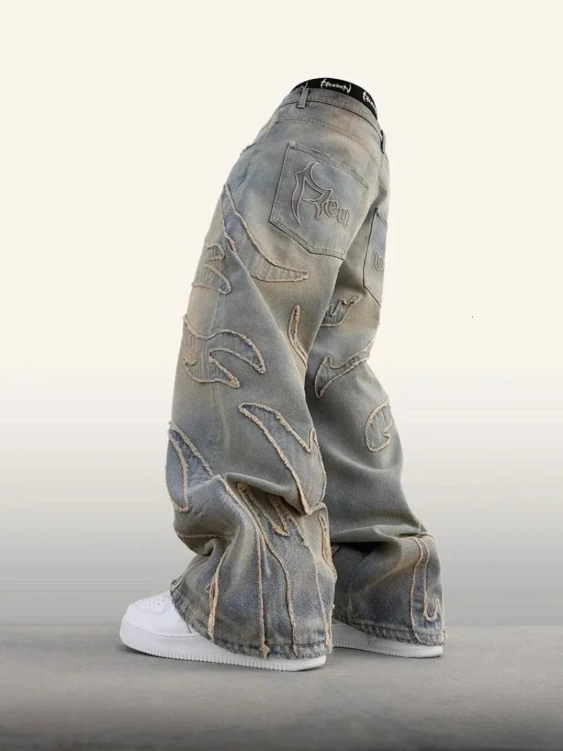 American Fashion Loose Jeans For men and women With Holes Y2K High Street Harajuku High Waist Wide Leg Denim Trousers 240806