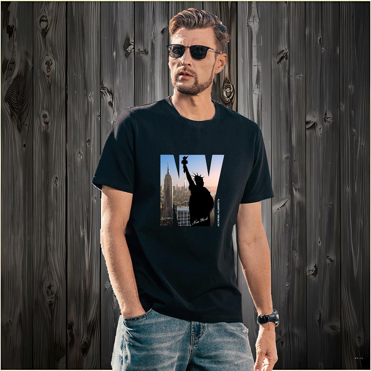 T-Shirts for Men 230g Cotton the Statue of Liberty Casual Beach Breathable Crew Neck Asian Size Men Clothes T-Shirt 2024 New High Quality Tees