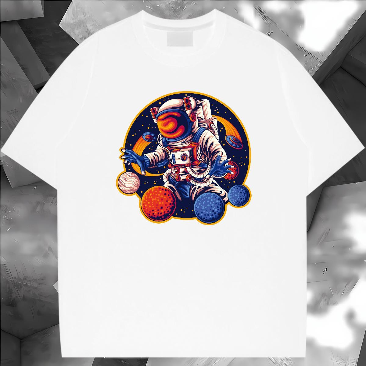 T-Shirts for Men 100% Cotton 230g universe Hip Hop Street Pure Cotton Black Oversized Men Clothes T-Shirt Fashion New Popular Tops Shirt