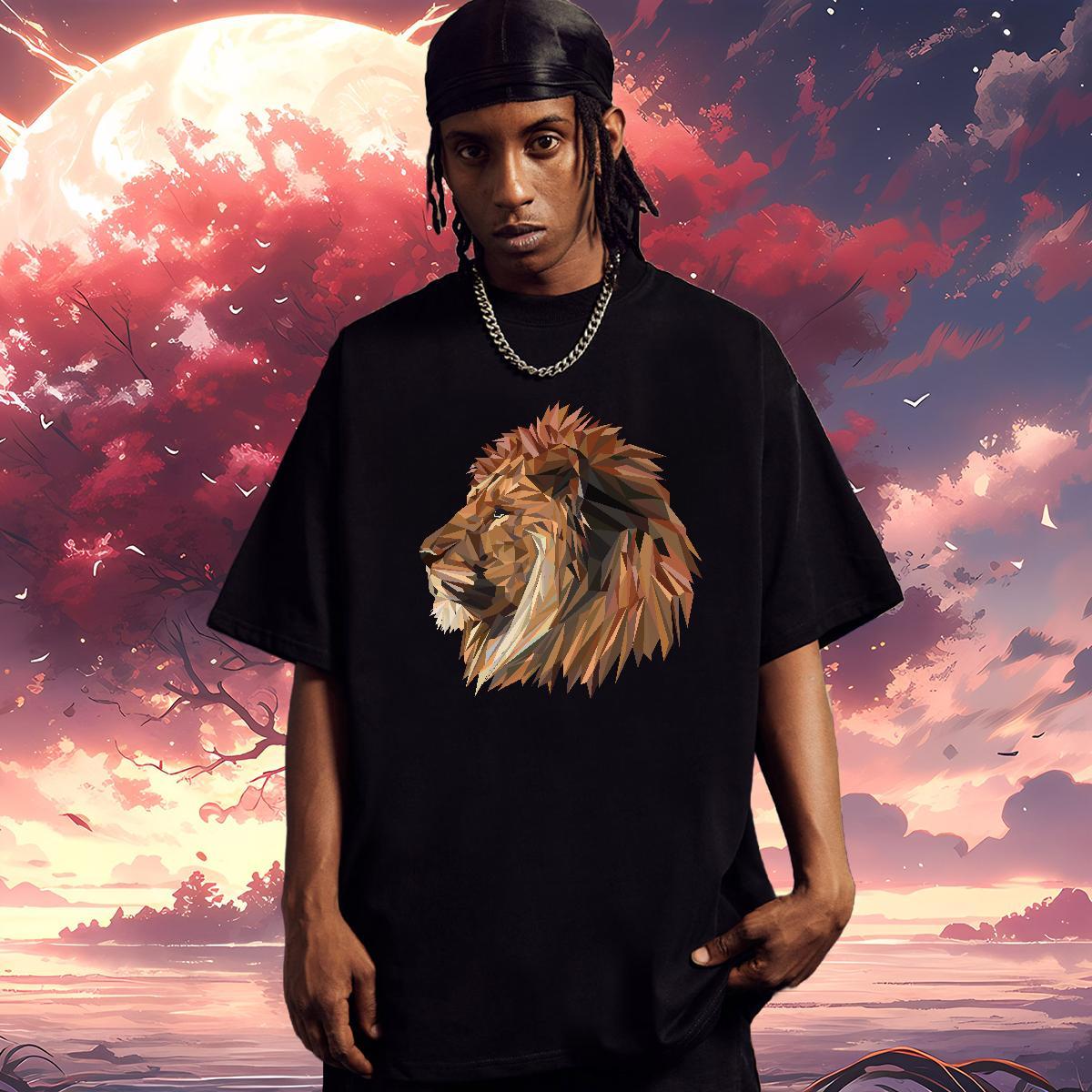 Man T Shirts 100% Cotton 230g lion Home Outdoor Breathable Short Sleeve Anime Men Clothes T-Shirt Factory Direct Free Shipping Tops Shirt