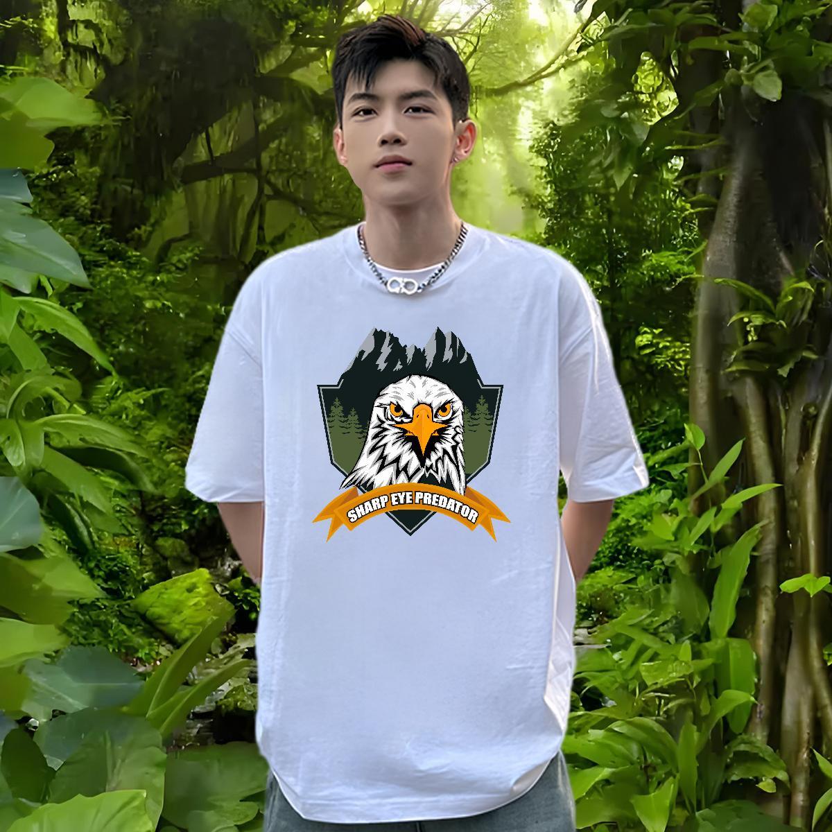 Free Shipping Mens T Shirts 230g Cotton eagle High Street Hip Hop Polos Breathable Crew Neck Comfortable Men Tshirts DIY Printed