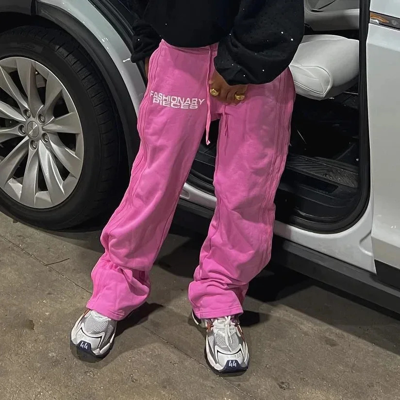 Hiphop straight pants for men and women Y2k high street Harajuku retro striped printed American knitted casual 240806