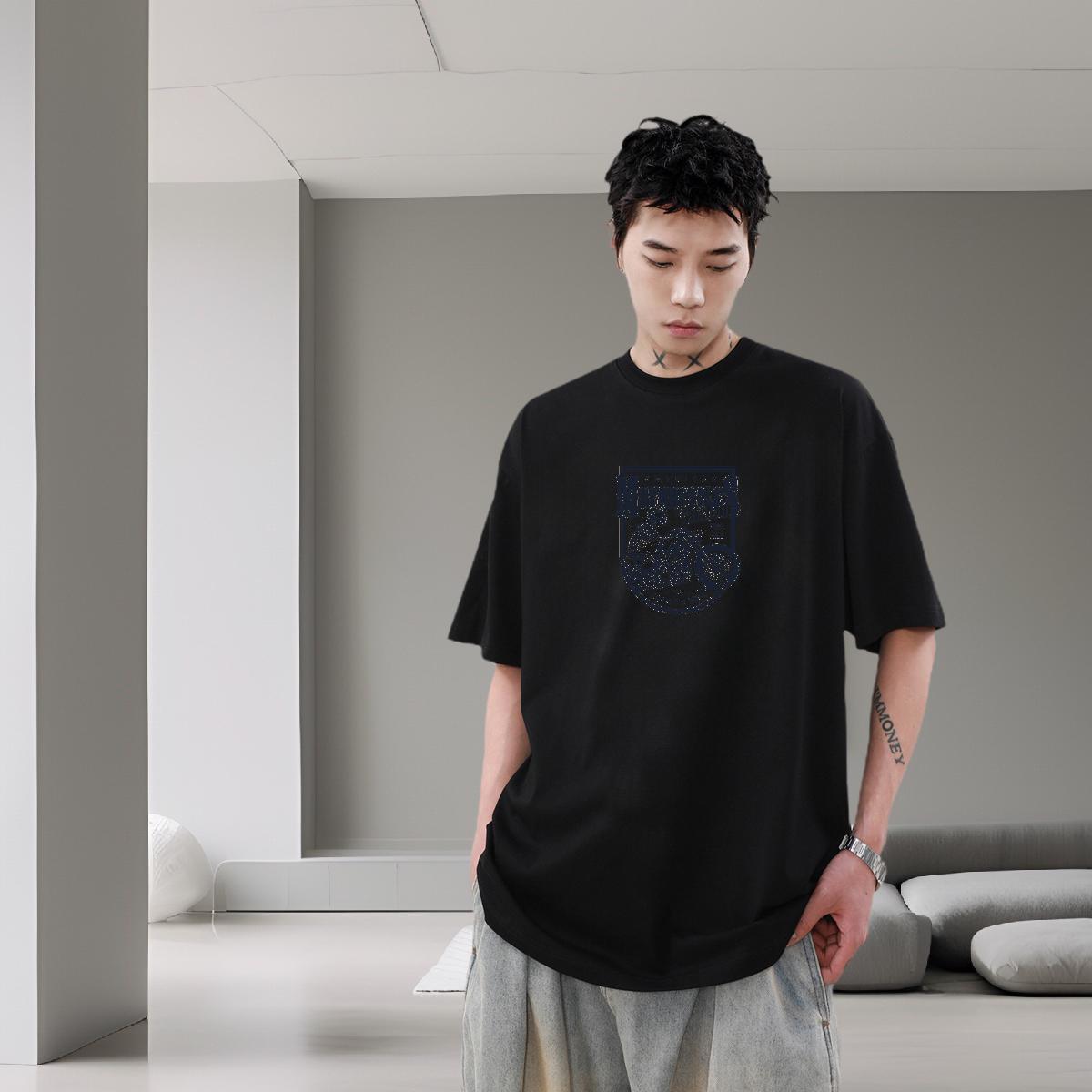 Wholesale Mens T Shirts skull Tops Tees 100% Cotton 230g Daily Outfit High Quality Black Oversized Breathable Men Tees