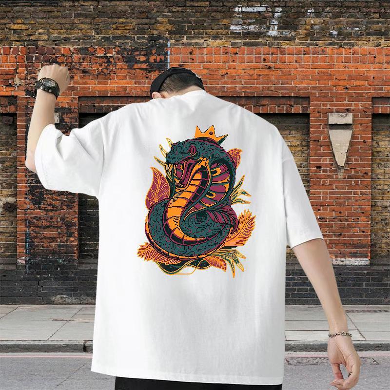2024 Summer Mens T Shirts 100% Cotton 230g snake Summer Casual Top Tees Pure Cotton Unisex Men Clothes T-Shirt Custom Print Oversized