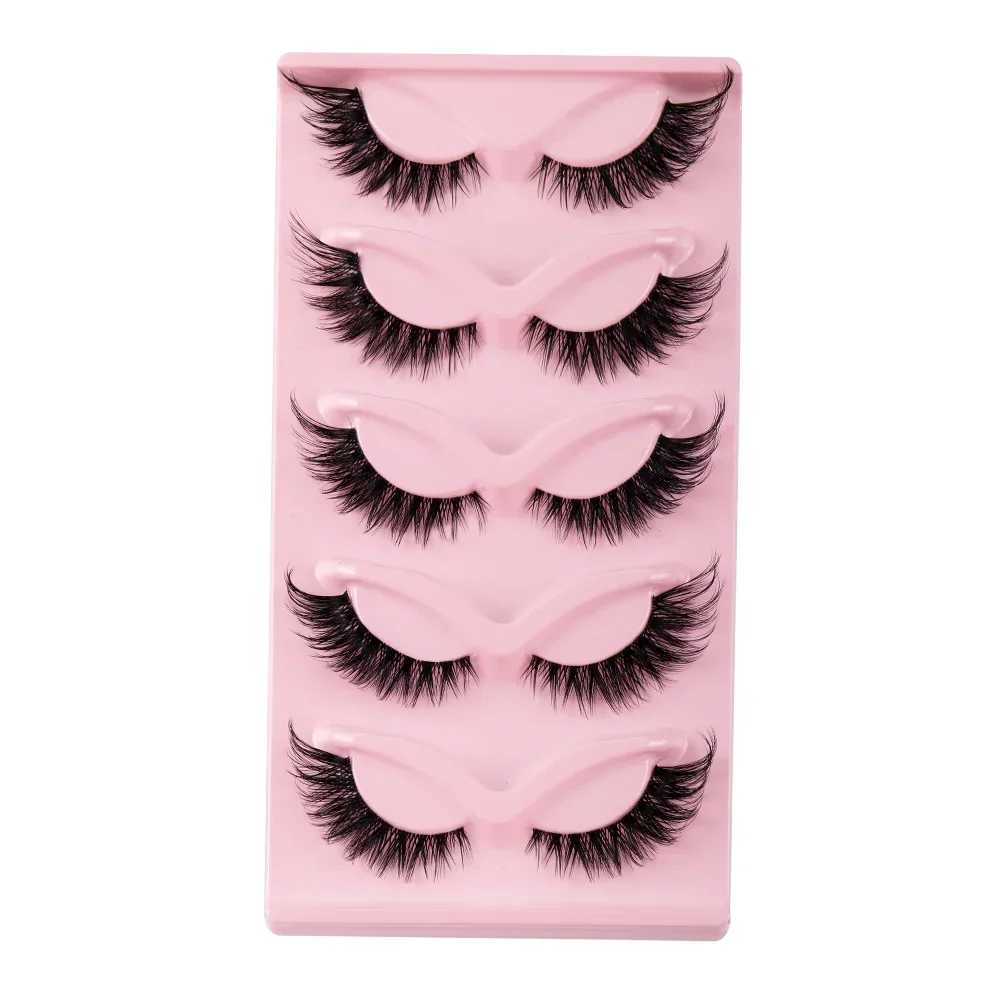 5 pairs of cat eye eyelashes 3D natural false eyelashes fluffy soft crossed transparent eyelashes cartoon eyelashes Wispy eyelash makeup W240803