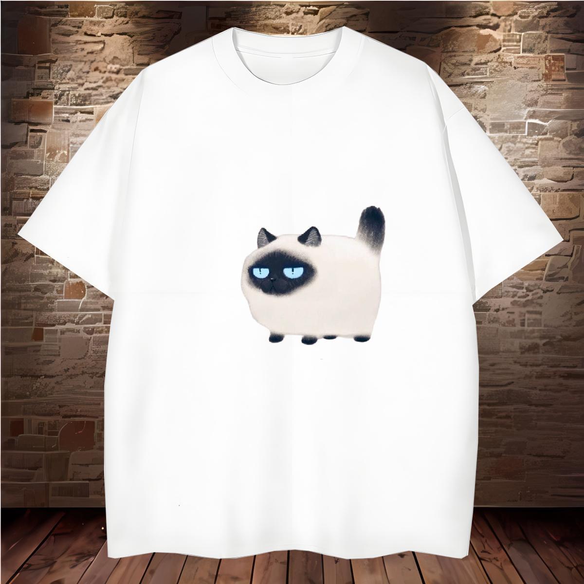 T-Shirts for Men 230g Pure Cotton cat Casual Beach O-Neck Short Sleeve Cartoon Printing L-4XL Tshirts DIY Customized Loose Tees