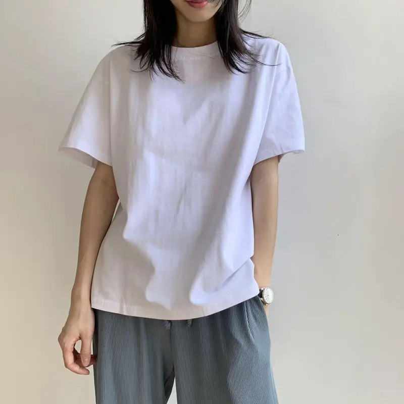 Summer Casual 100% Cotton Regular-Fit Women Crew Neck Basic White T-Shirts 240806