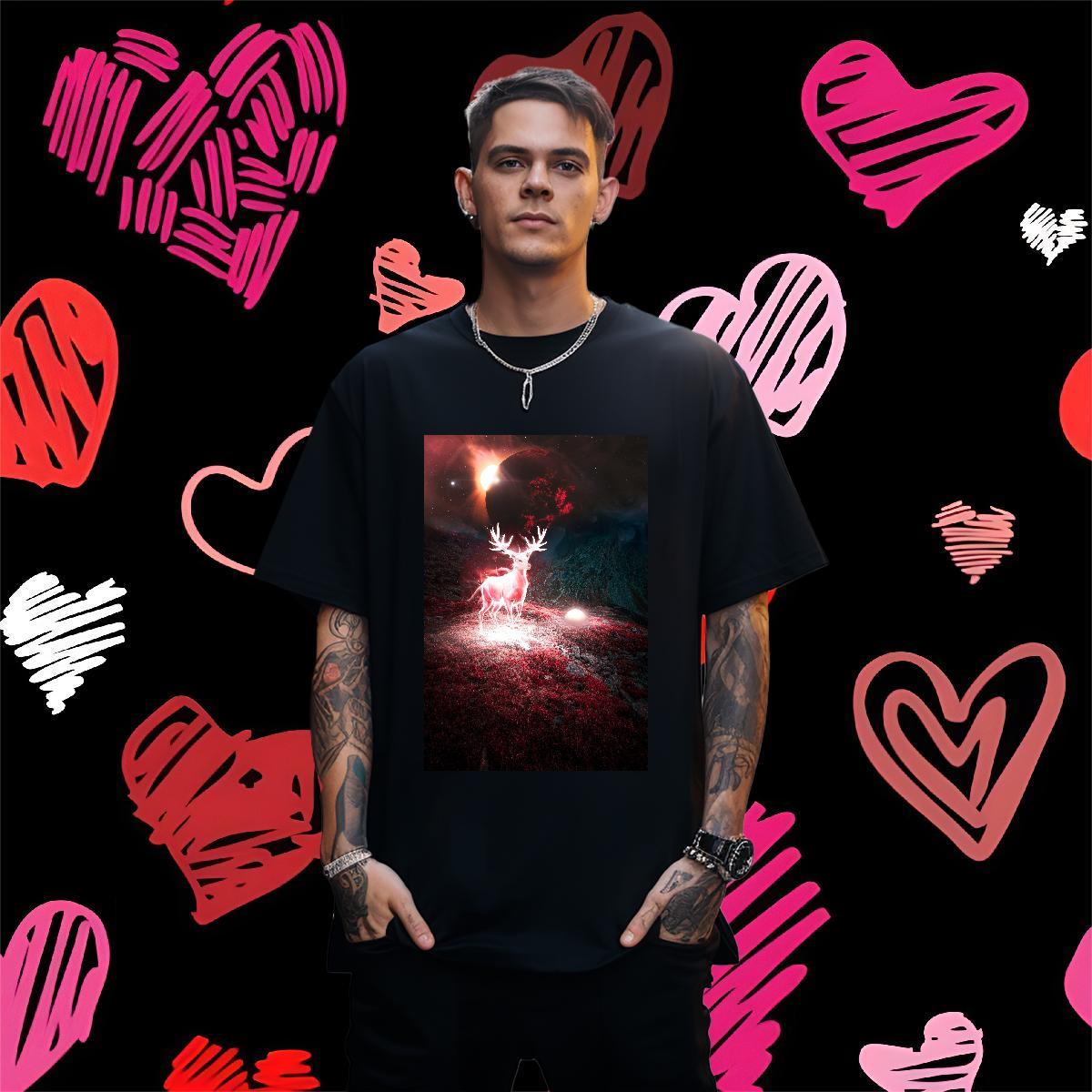 Designer Fashion T-Shirts for Men 230g 100% Cotton Deer Street Wear Clothings Breathable Short Sleeve Comfortable Mens Tshirts Anime Print