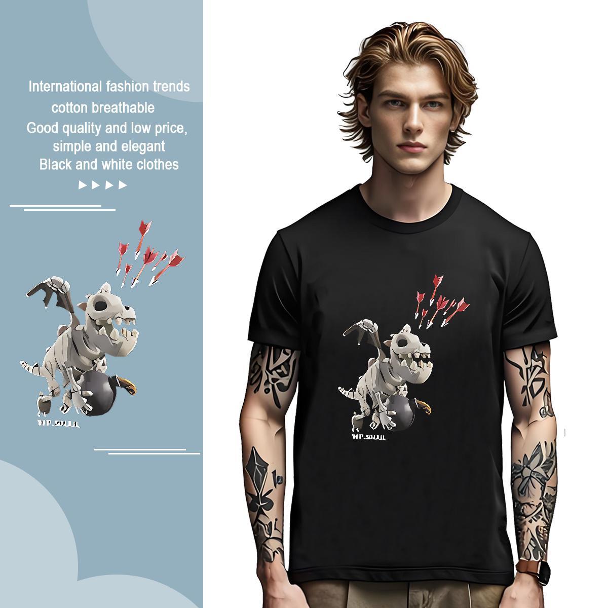 Mens T Shirts 230g Pure Cotton dinosaur Street Wear Breathable Short Sleeve Customized Men Clothes T-Shirt Free Shipping Loose Tees Shirts