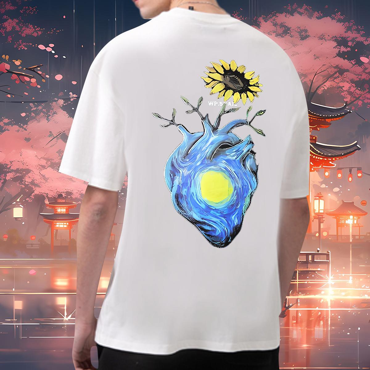 New Arrival Men T Shirts 230g Cotton flower Daily Wear Tshirts Breathable Crew Neck Loose Fit Couples T Shirts Custom Printed