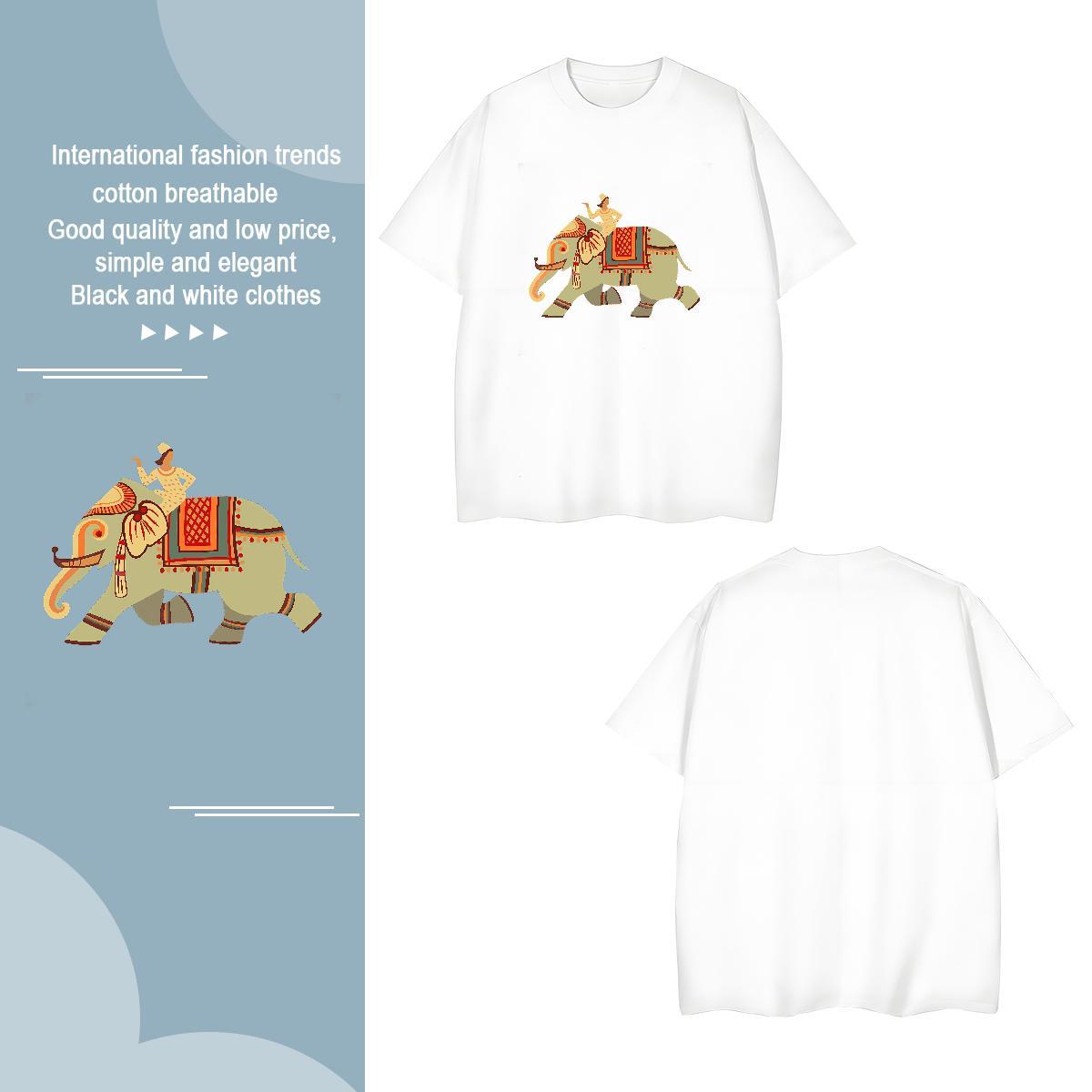 Men T Shirts 230g Pure Cotton elephant Street Wear Breathable Short Sleeve Oversized 4XL Couples T Shirts Brand High Quality Tops