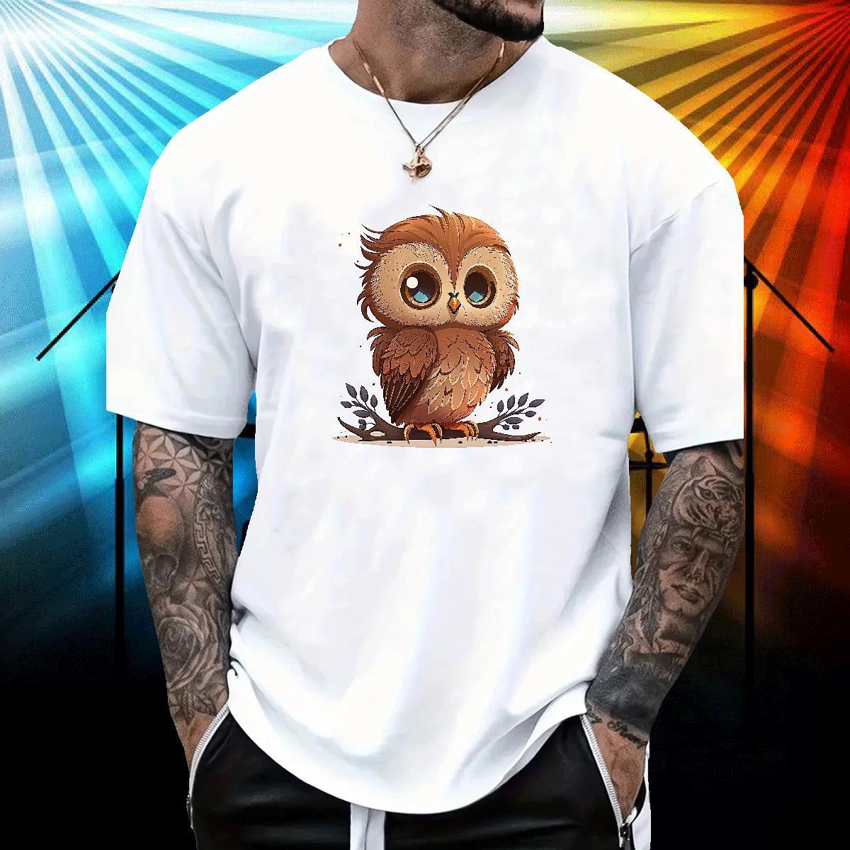 Fashion New Man T Shirts 230g Cotton Owl Anime Printing Street Tops Tees Breathable Short Sleeve Classic Men Clothes T-Shirt Custom Printing