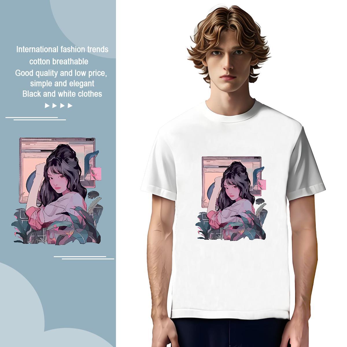 T Shirt For Man 230g 100% Cotton portrait Daily Outfit O Neck Short Sleeves Plus Size Cartoon Men Tops Tees Brand Cool Polos