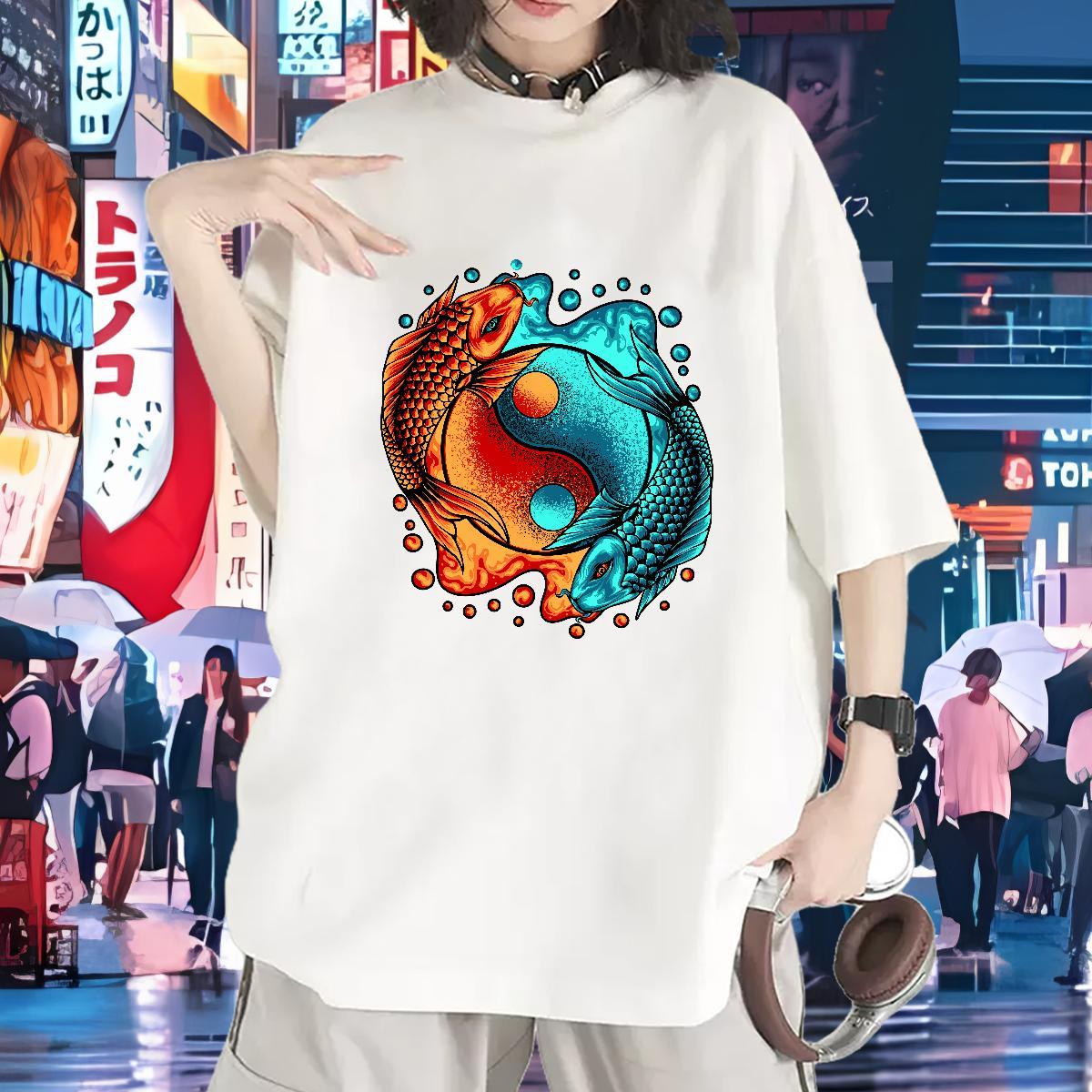 5A T-Shirts Breathable Tshirt for Man Woman Oversized fish Street Wear 230g Cotton Stylist Tees Shirts