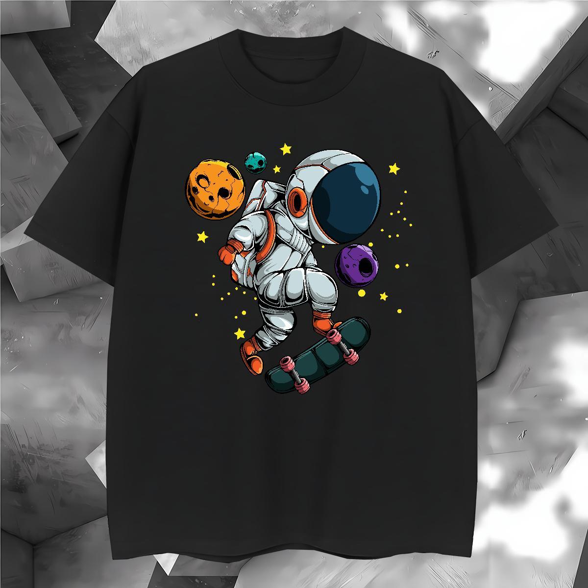 Man T Shirts 100% Cotton 230g cosmonaut Hip Hop Breathable Short Sleeve DIY Men Tshirts Classic Unisex Wear