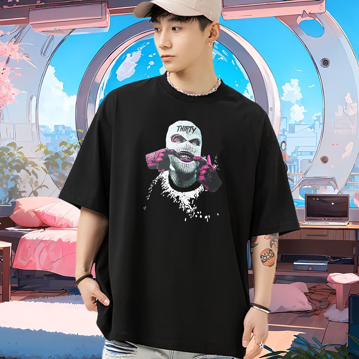 New T Shirts Men portrait Tops Shirt 230g 100% Cotton Street Comfortable Black White Crew Neck Breathable Men Tshirts
