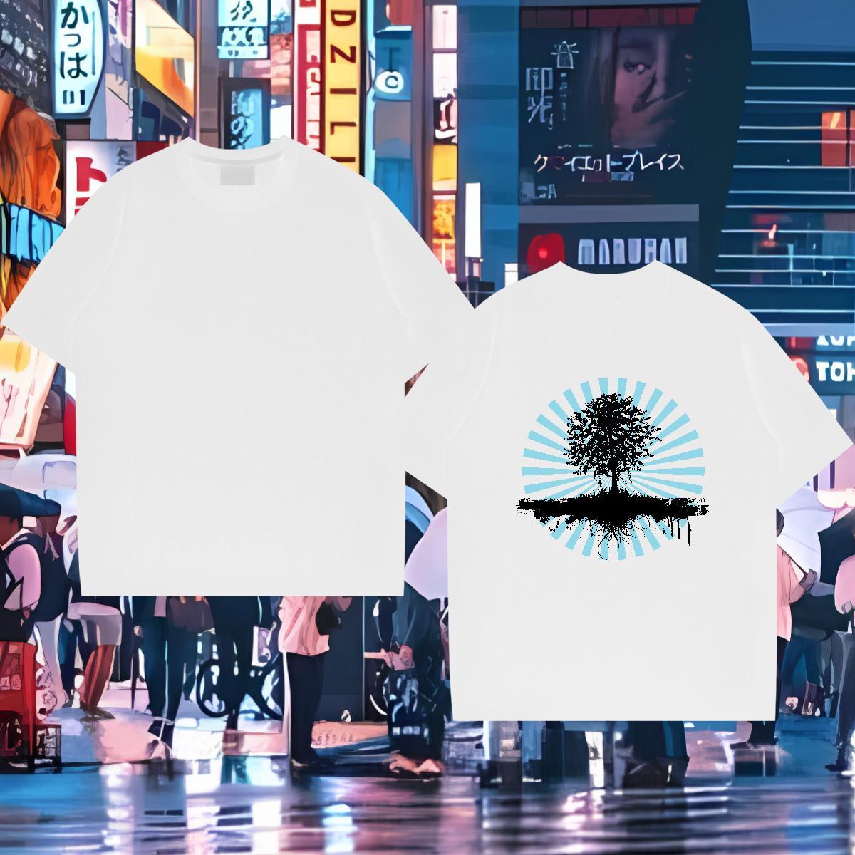 2024 DIY Mens T Shirts 100% Cotton 230g tree Spring Summer Tops Tees Breathable Short Sleeve Loose Fit Men Tshirts Customized