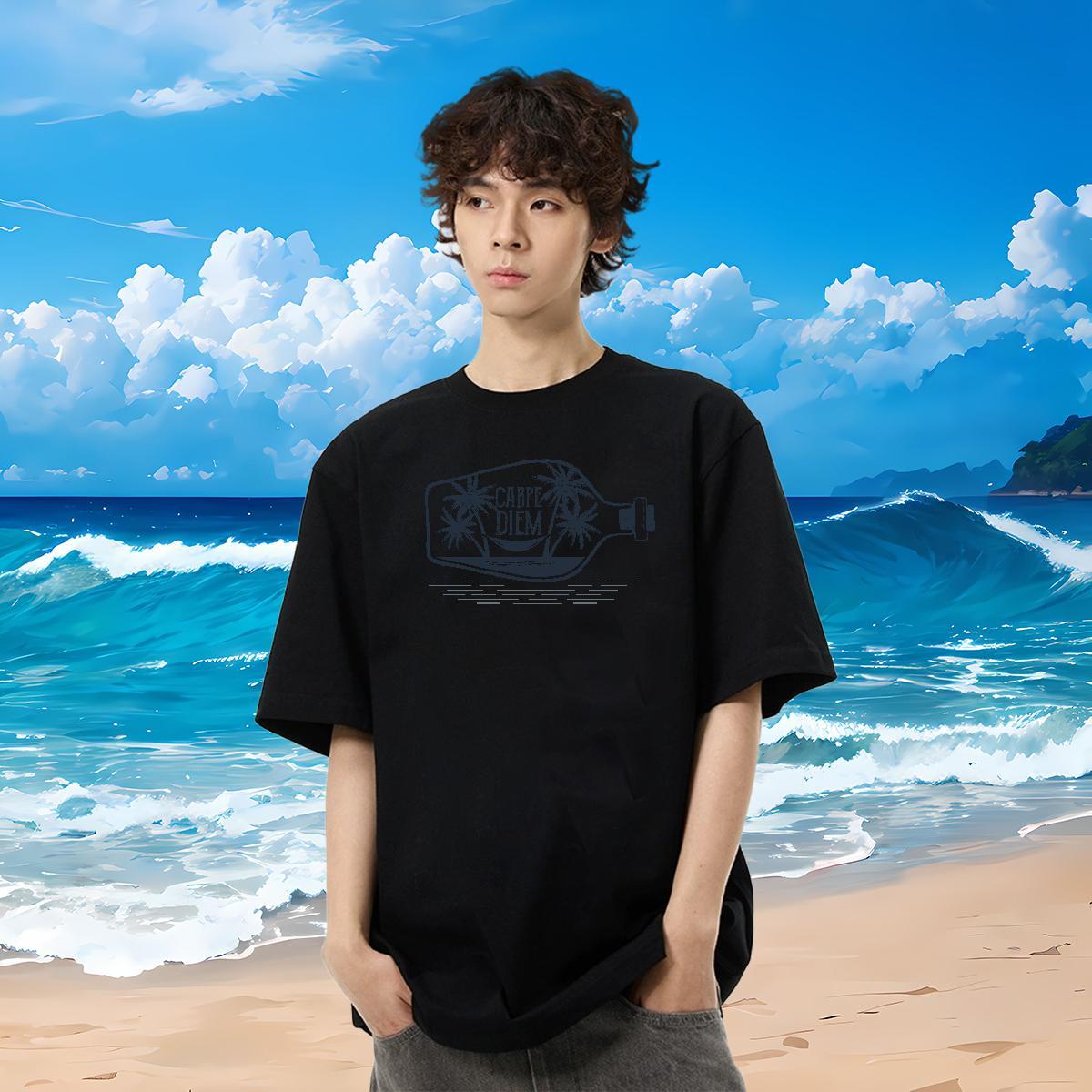 Stylist T shirt 230g 100% Cotton bottle High Street Hip Hop Tees Shirts Breathable Loose Couples T Shirts Plus Size Custom