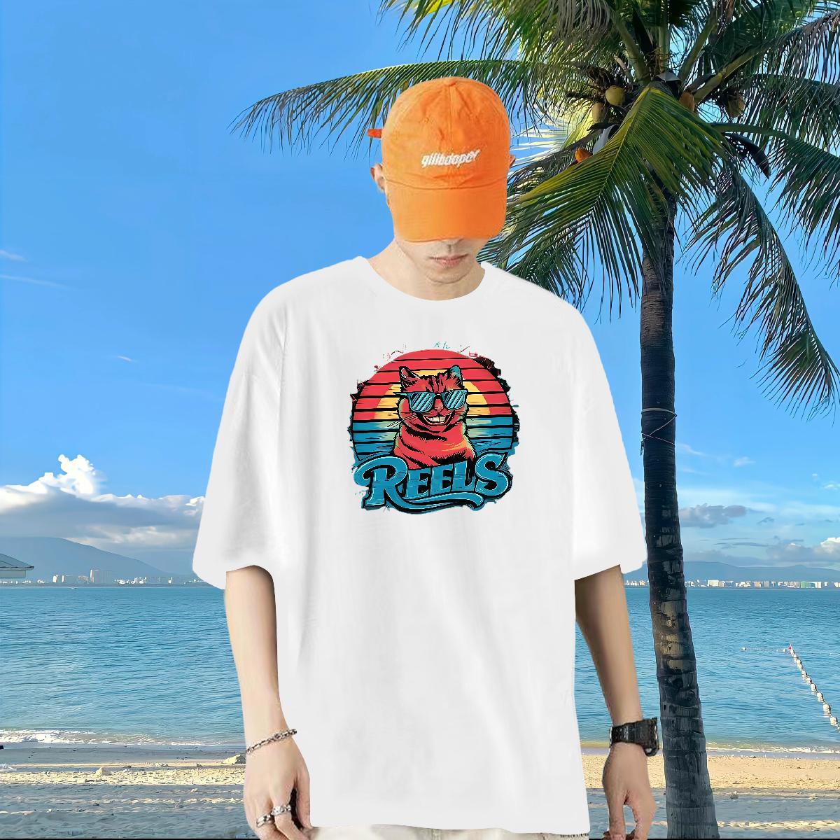 New Arrival T-Shirts 230g Pure Cotton cat Street Casual Tops Shirt Breathable Designer Men Tops Tees Skull