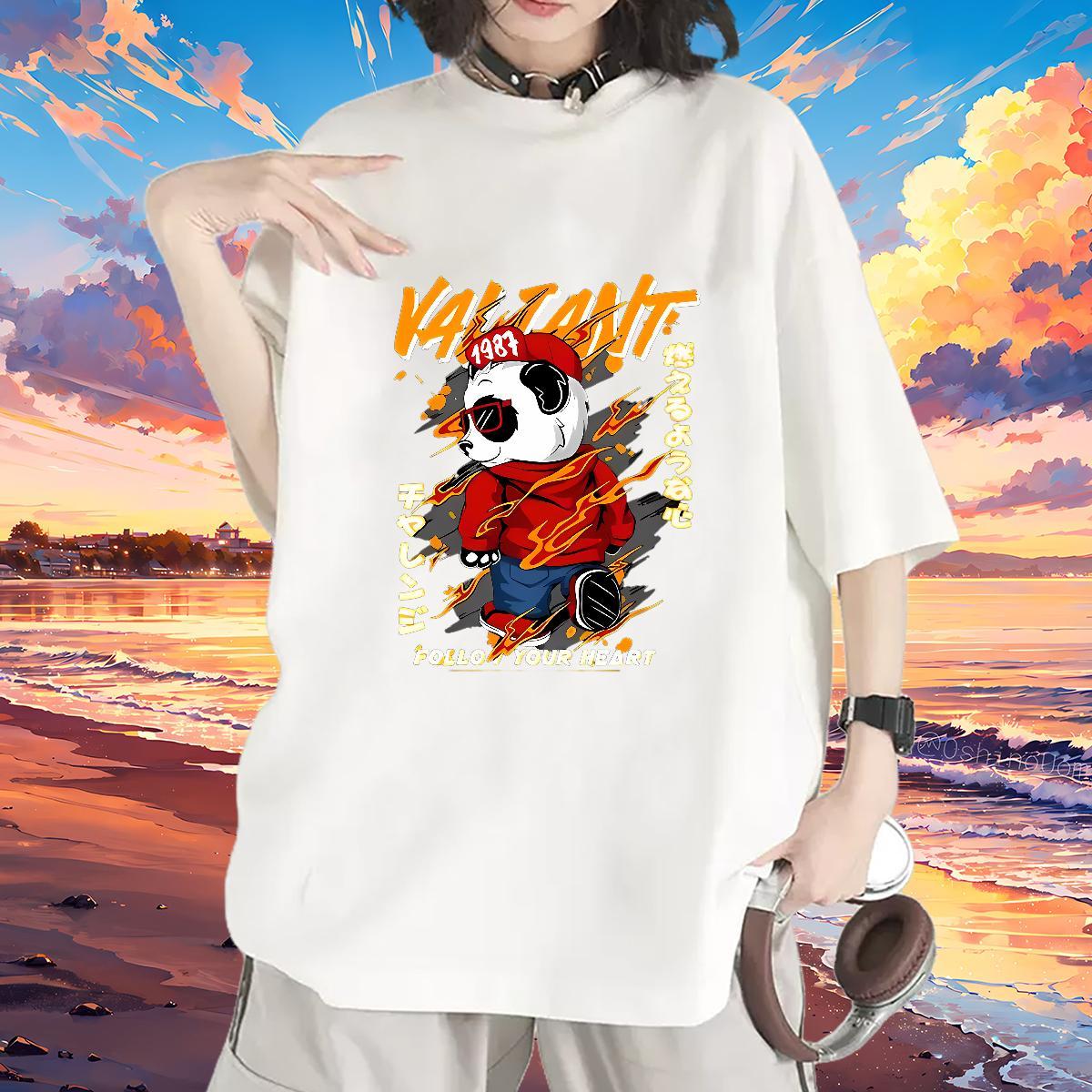 Loose fit Woman T Shirts Breathable Soft Tshirt for Man Woman Cartoon Anime panda Street Casual 230g Pure Cotton 2024 Designer Wear