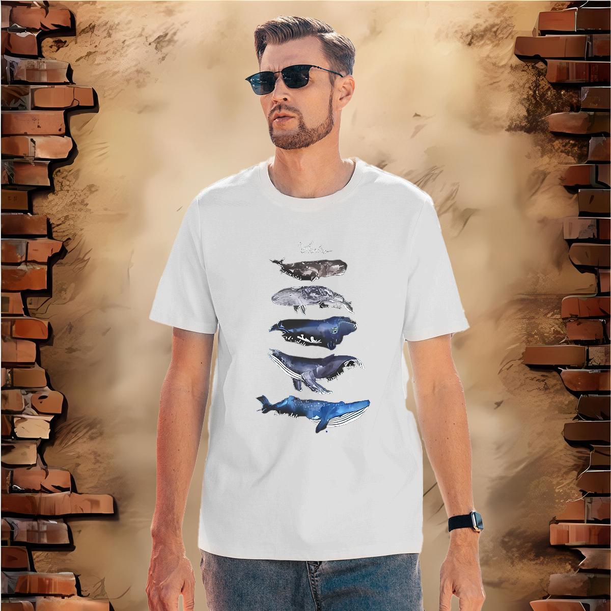 Custom Mens T Shirts 100% Cotton 230g whale Street Wear Clothings Breathable Short Sleeve Loose Men Tops Tees Cartoon Printing L-4XL