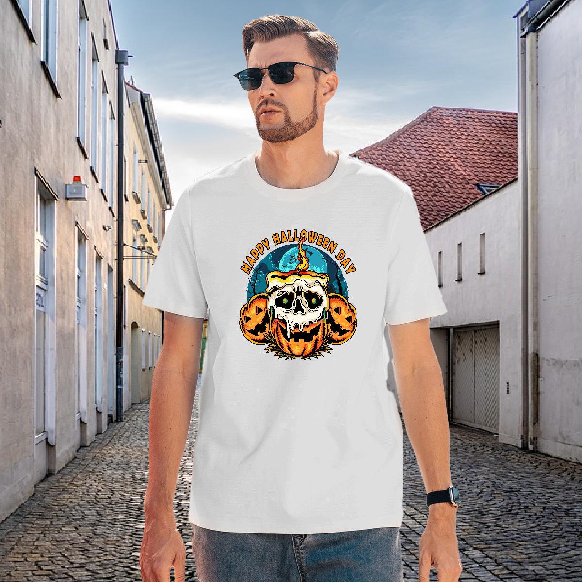 2024 DIY Man T Shirts 230g Pure Cotton pumpkin Home Outdoor Tshirts Short Sleeve O-Neck Cool Design Couples T Shirts Plus Size Cartoon