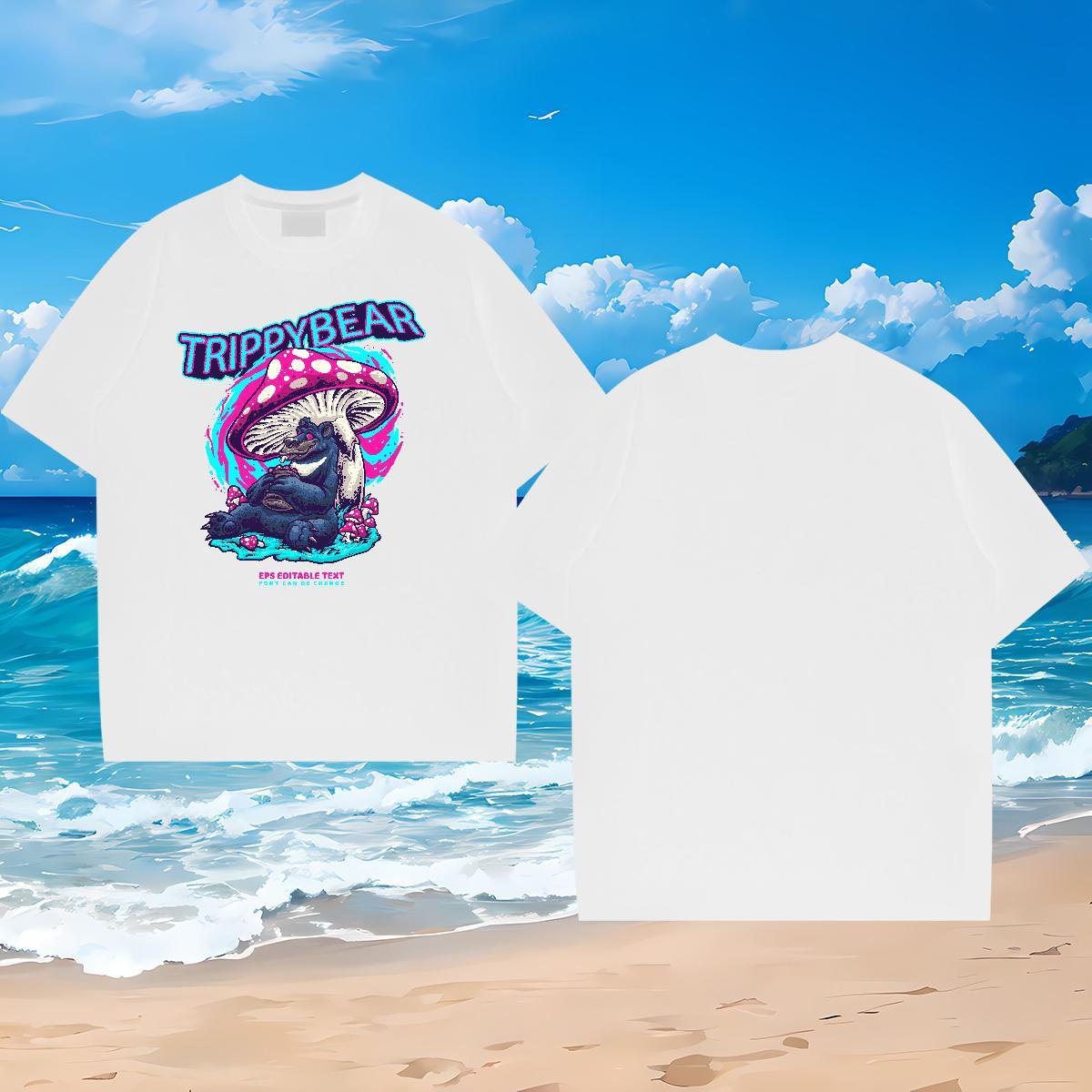 2024 Summer T-Shirts 230g Pure Cotton mushroom Street Casual Tops Breathable Short Sleeve Comfortable Men Tees DIY Logo Oversized