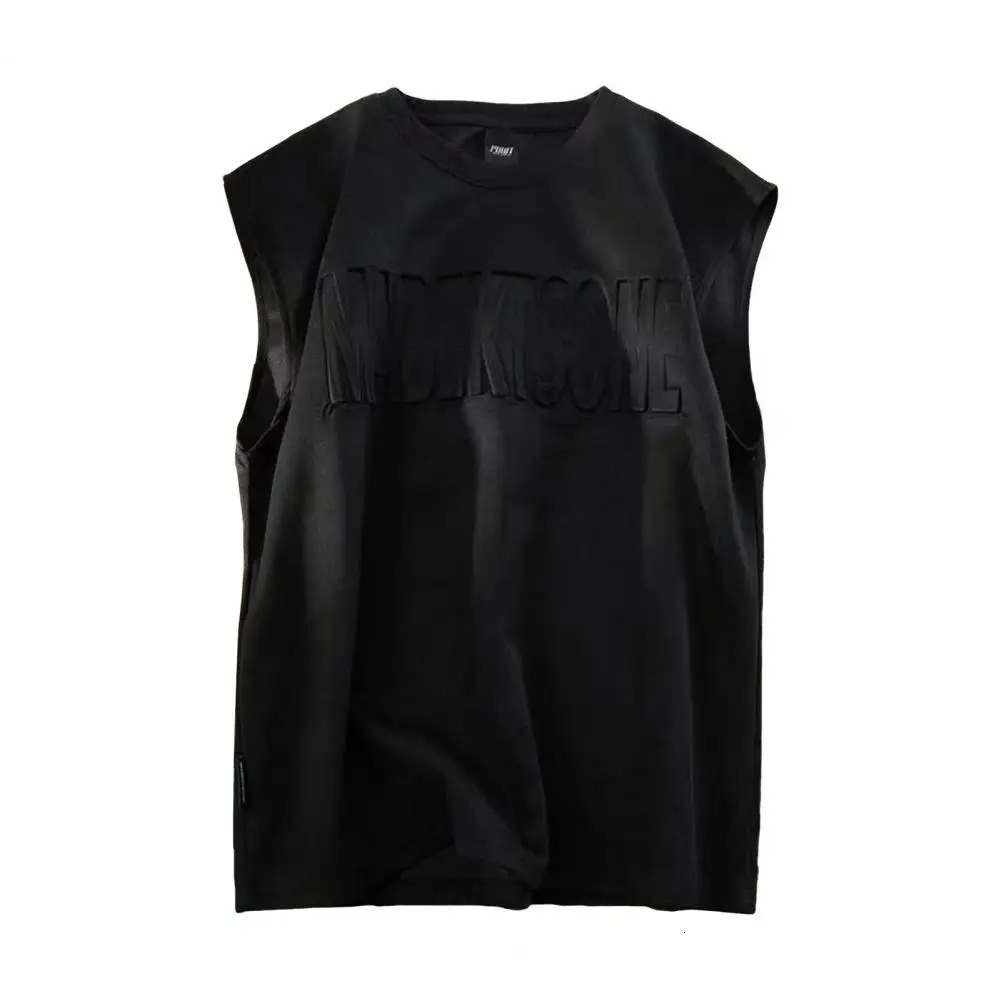 Heavy duty suede vest for men in summer high-end feeling. Wearing pleated casual loose fit sports sleeveless T-shirt for men240806