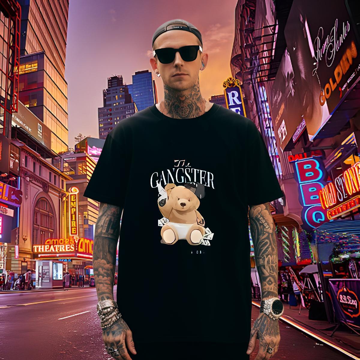 Cool Mens Tshirts 230g Cotton bear T Shirt For Man Anime Printing Street O Neck Short Sleeves Oversized Fashion New Top Tees