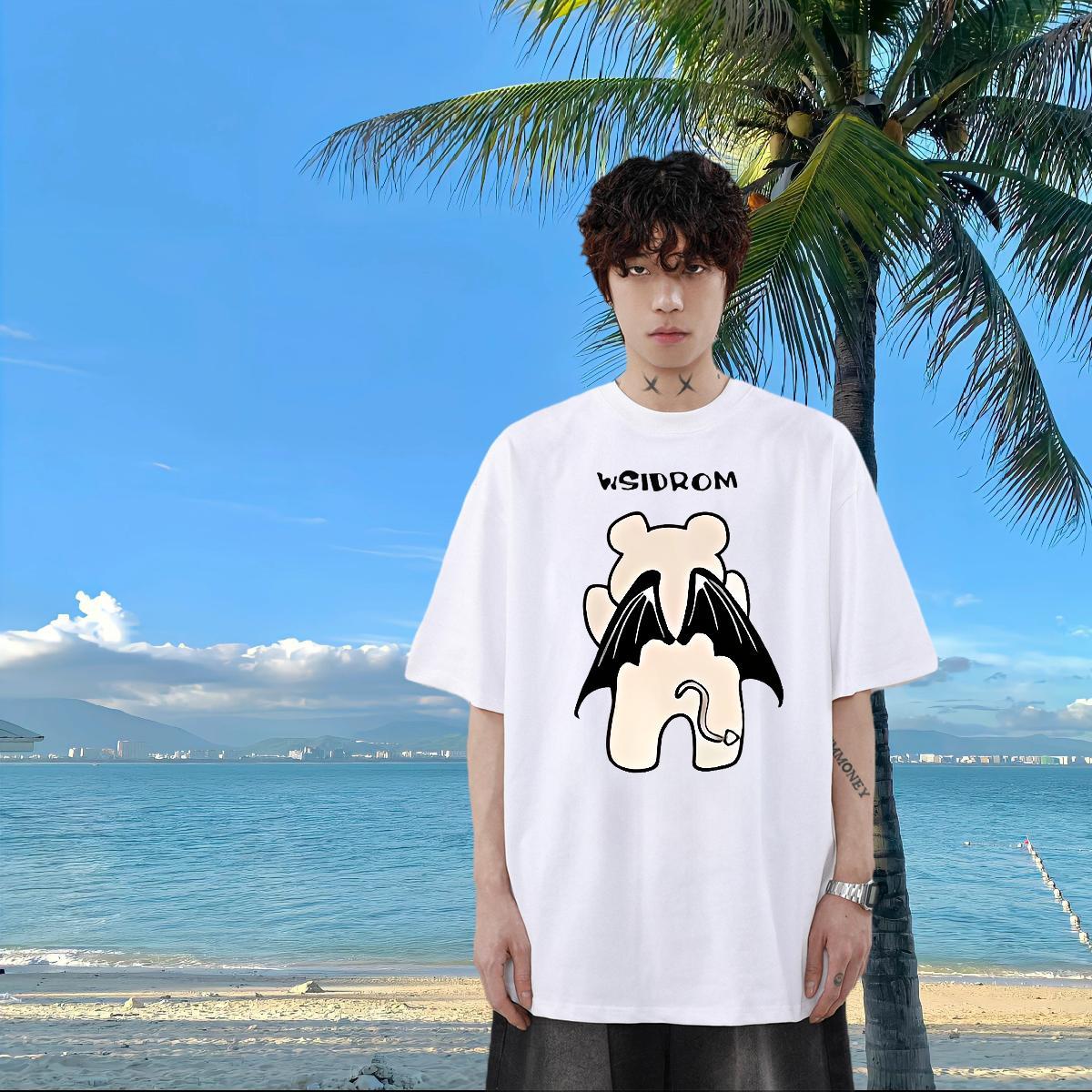 Classic Man T Shirts 230g Pure Cotton bear Daily Outfit Polos Short Sleeve O-Neck Loose Fit Tshirts DIY